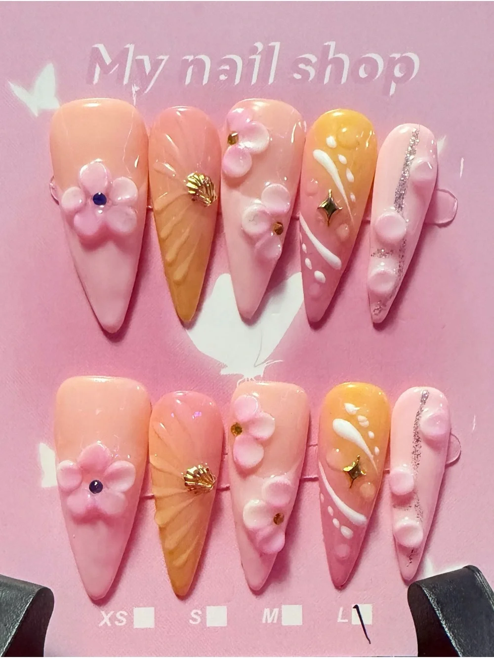 Pink & Peach Floral Stiletto Press-On Nails